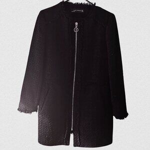 Zara |Textured Bouclé Longline Coat – Black | Size S | Excellent Condition